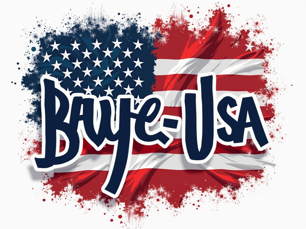 This image showcases a vibrant T-shirt design featuring bold typography. The text prominently displays 'Brave-U.S.A.' in a stylish, playful font. The background incorporates the American flag, adding an element of national pride. Bright colors of red, white, and blue dominate the design. This artwork is suitable for various apparel uses, especially for events celebrating patriotism or sports.