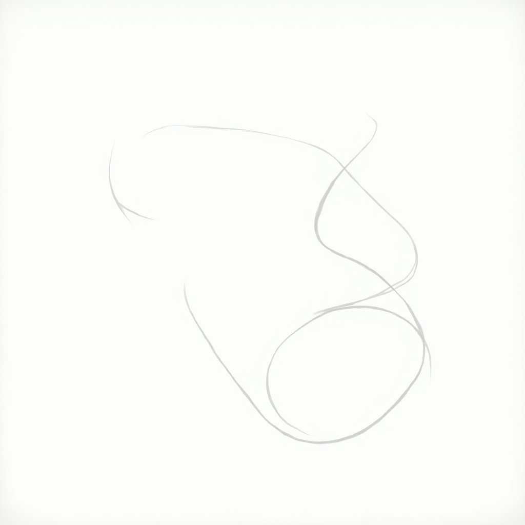 A simplified drawing created using minimal lines. The lines are smooth and curvilinear, forming an abstract shape against a plain background.