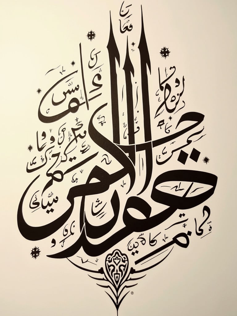 Artistic representation of Urdu calligraphy. Elegant and intricate design. Incorporates traditional elements of script. Black ink on white background. Perfect for cultural appreciation.