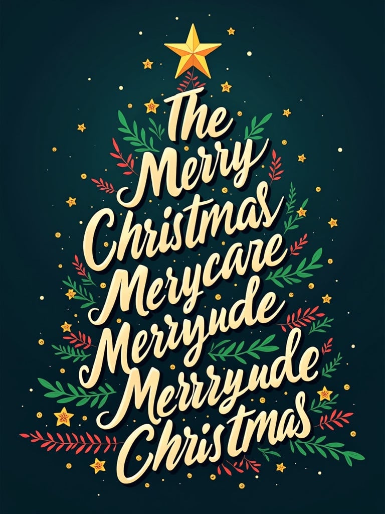 Typography design featuring the phrase 'Merry Christmas' in Malayalam style. Focus on joyful, festive elements for Christmas greeting cards. The design showcases bright colors and an eye-catching layout.