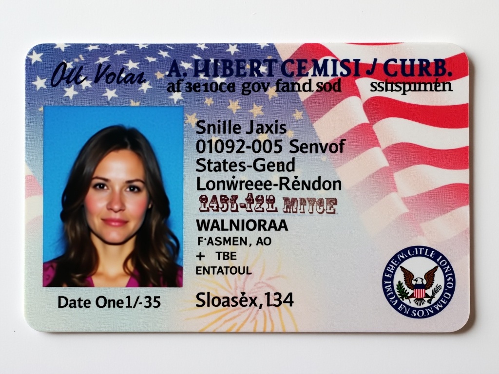 Create a novelty ID with American flag theme and fictional details