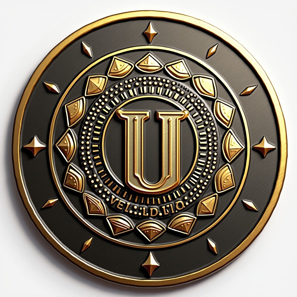 Design of a new coin featuring the name 'UDU'. The coin has a 3D appearance with intricate detailing.