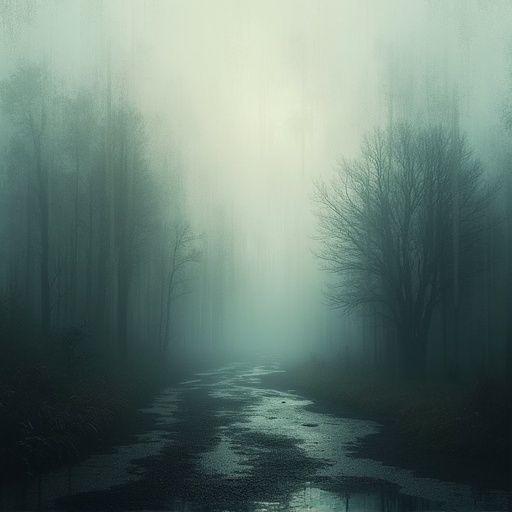 Abstract interpretation with mist. Visual mood using translucent oblivion colors. Omens approach hinted by dark taste. Depicted with colors, gradients, grunge, dirt, shadows, and grit. Represents an artistic take with only indistinct shapes and forms.
