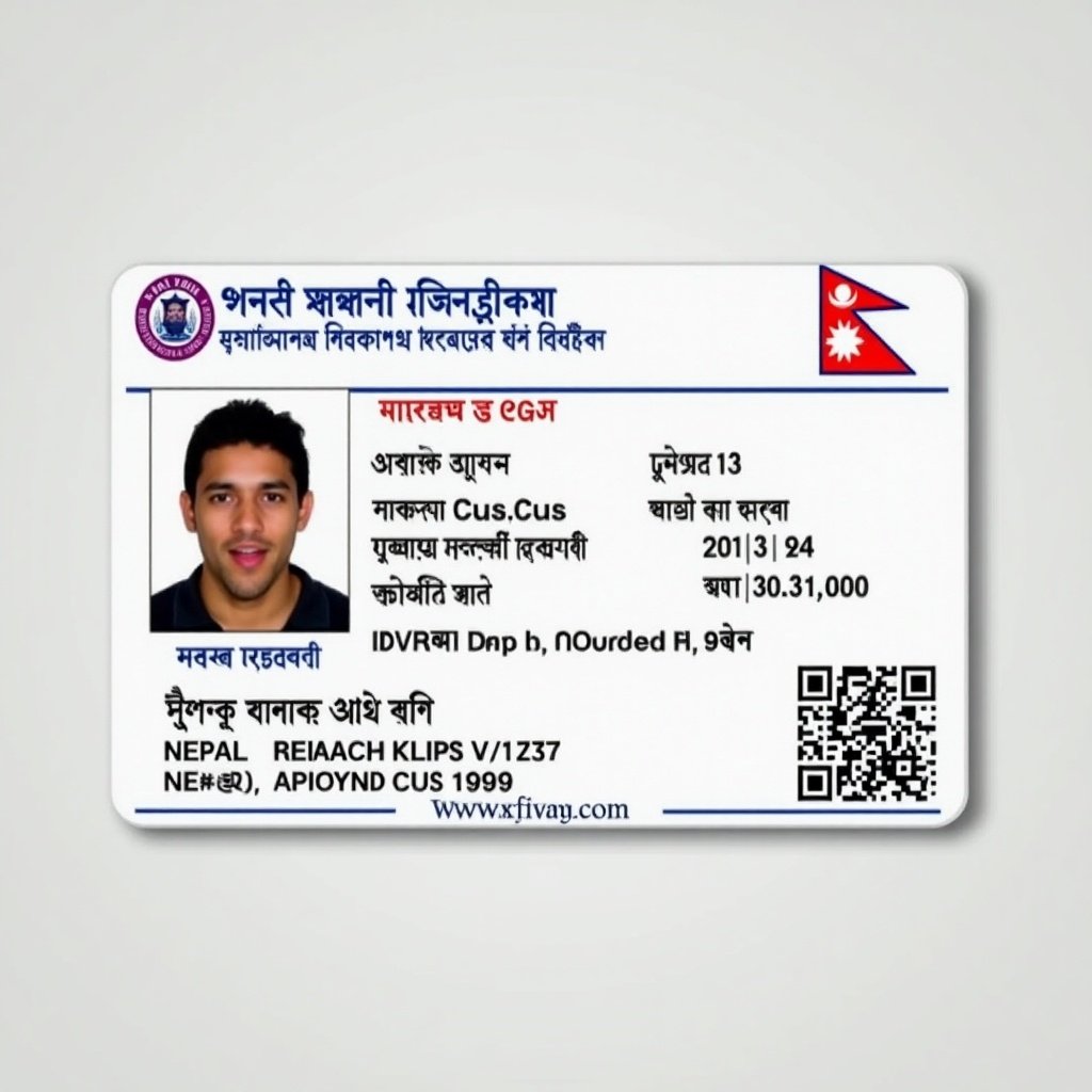 ID card from Nepal with official details. Card displays identification information clearly. Includes a QR code for verification. The card looks professional and suitable for use in official settings.