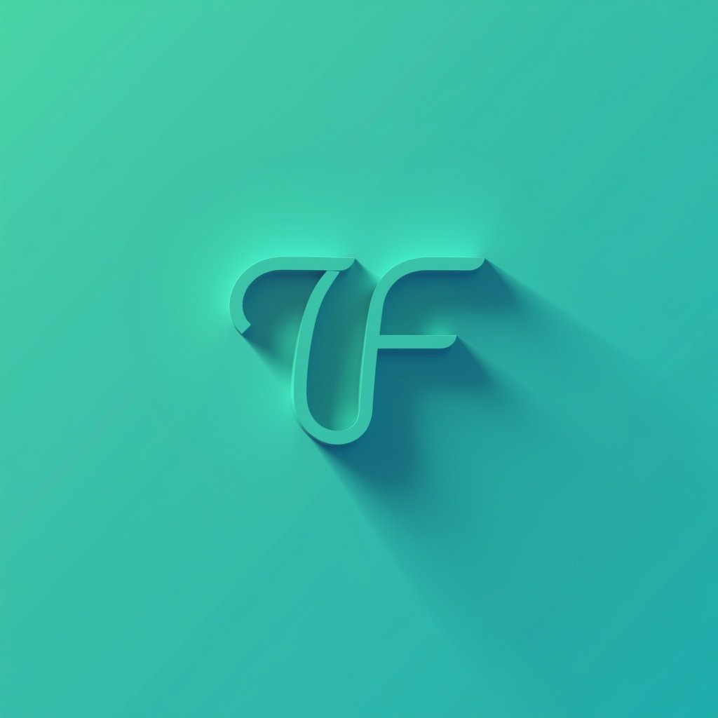 Minimalist logo design showcasing letter 'TTF'. Gradient turquoise color. Slight shadow for 3D effect. Clean and professional aesthetic. Suitable for technology or eco-brands.