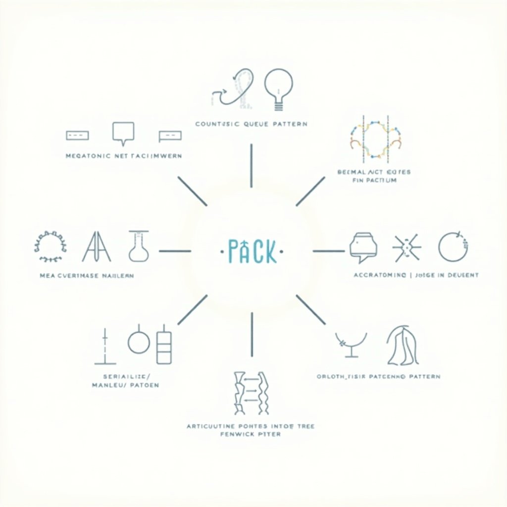 Image depicts a diagram titled PACK with various coding patterns arranged in a circular layout.