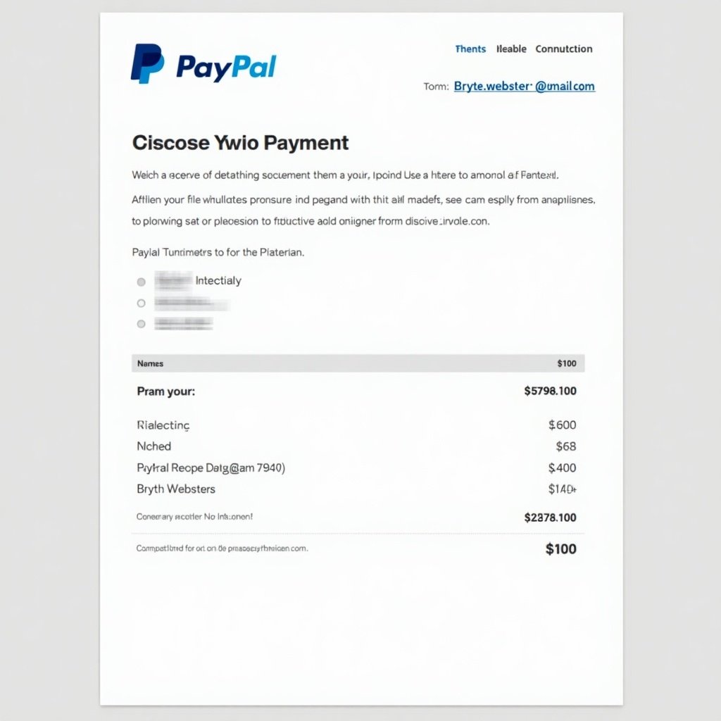 Image features a PayPal payment receipt. Payment directed to bryte.webster@gmail.com. Designed with recognizable PayPal branding. Clear layout with bold text and simple background.