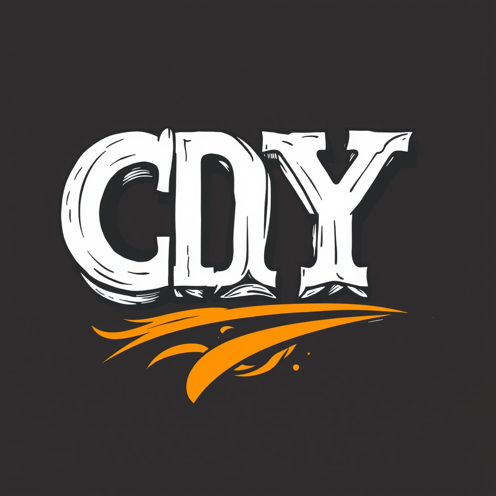 The image features the letters "CDY" in a bold, stylized font. The typography is predominantly white with subtle shading, giving it a slightly three-dimensional appearance. Below the letters, there is a dynamic orange swoosh design that adds a sense of motion and energy to the composition. The background is a dark gray, or charcoal color, which creates a striking contrast with the white letters and orange graphic, making them stand out prominently.