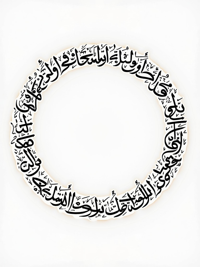 Handwritten Arabic calligraphy forms a complete circular shape. Design includes names انجما. Artwork fills entire space.