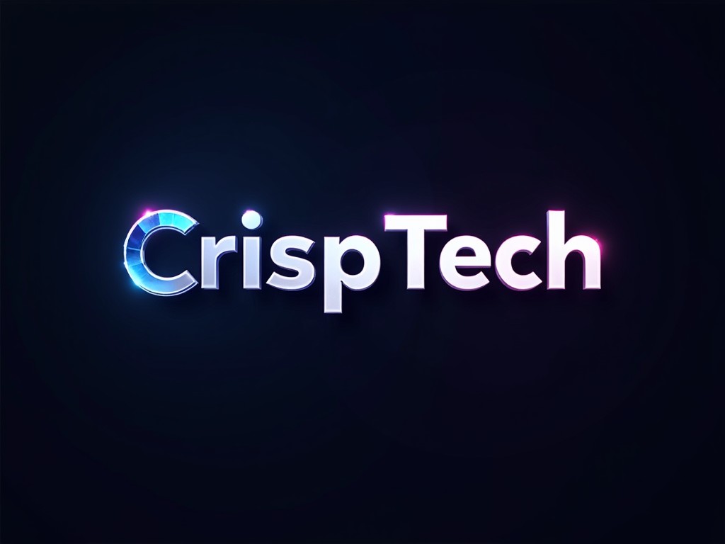 A modern, sleek logo design for 'CrispTech' with a neon glow effect, focusing on technology branding.