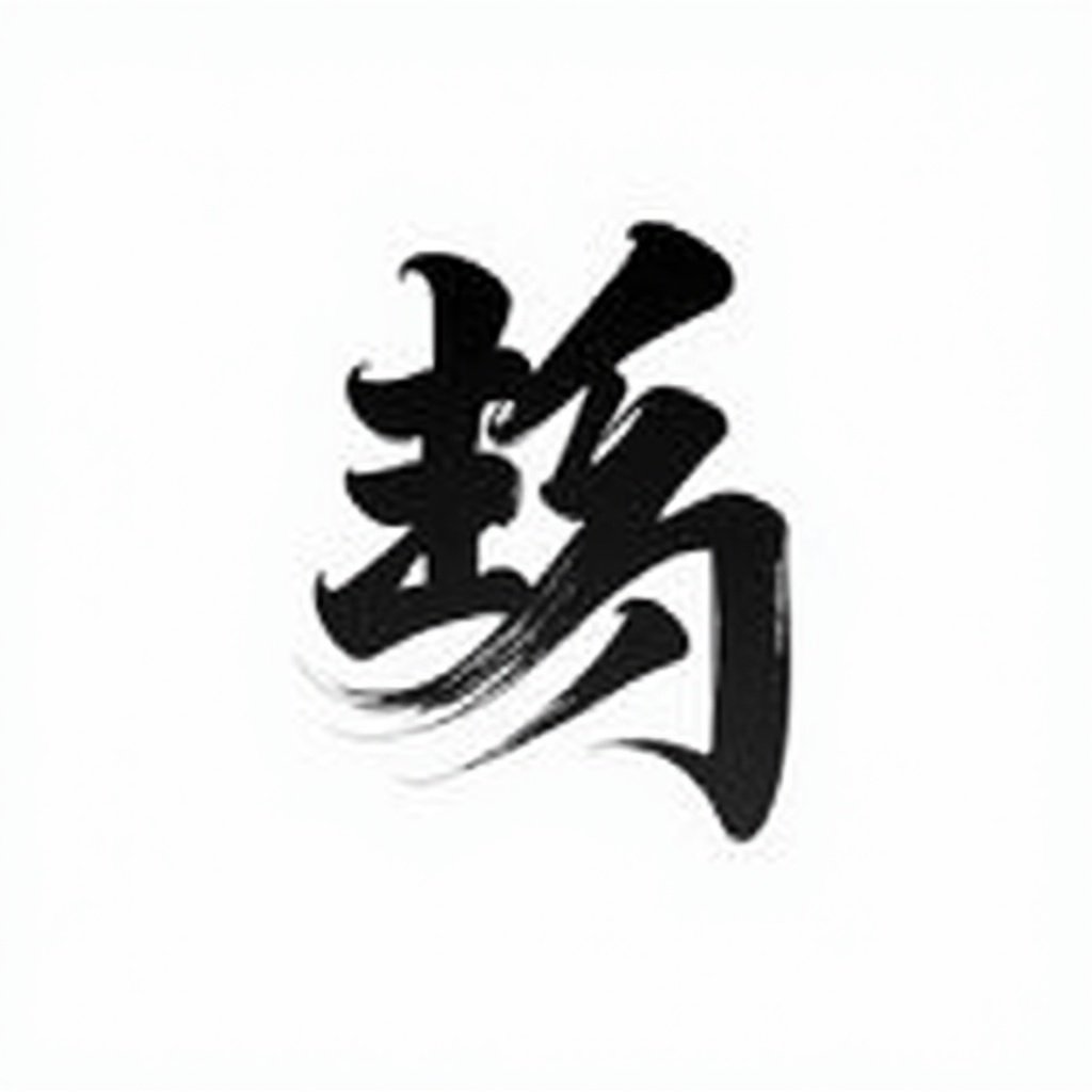 Minimalist black-and-white design featuring Chinese character 福. Character written in bold ink brushstrokes. Background plain white for contrast. Focus on cultural significance and beauty of character.