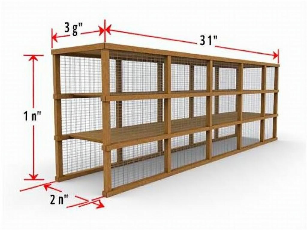 This image illustrates a chicken house designed with mesh wire as walls, supported by timber. The overall height of the chicken house is 3 meters, allowing for ample vertical space. It features three separate floors, each with a height of 1 meter. The width of the structure is set at 1 meter, ensuring a compact design. The total length of the chicken house measures 4 meters, providing enough space for multiple chickens. This design encourages a sustainable approach to poultry farming and is ideal for urban settings.