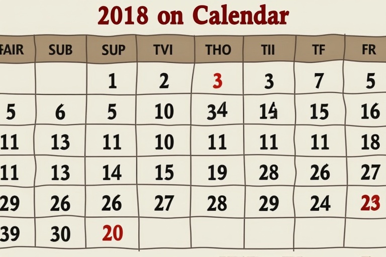 Calendar layout showing the year 2018. Days of the week are labeled at the top. Rows contain dates for each month. The design has a warm background color.