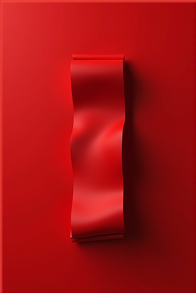 A wavy piece of red ribbon is displayed against a matching red background.