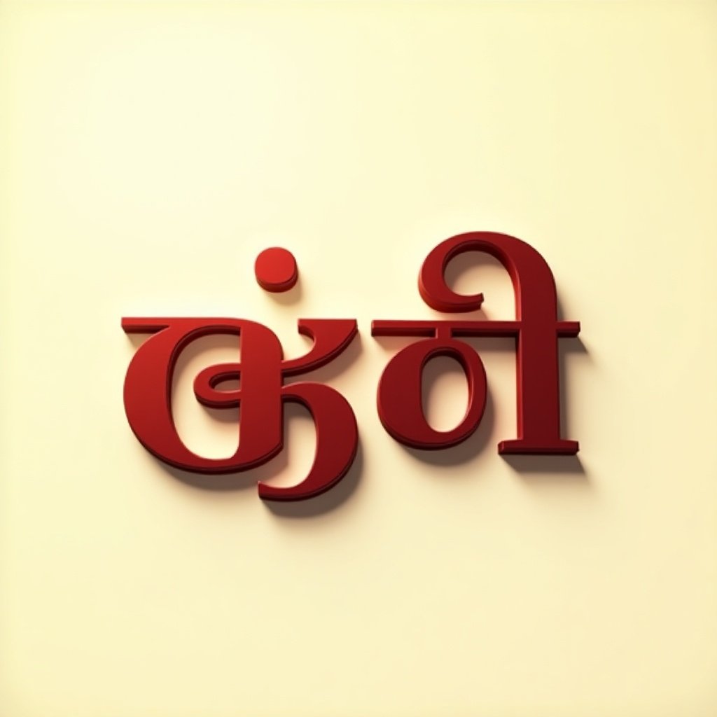 Stylized portrayal of Malayalam script. Deep red color contrasts against light cream backdrop. Subtle shadows and highlights enhance three-dimensional effect. Gentle lighting creates warm atmosphere.