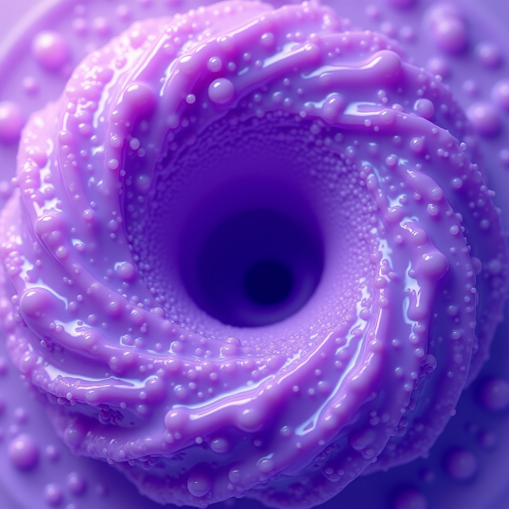 A swirled pattern in shades of purple with smooth, glossy textures and bubble-like protrusions.