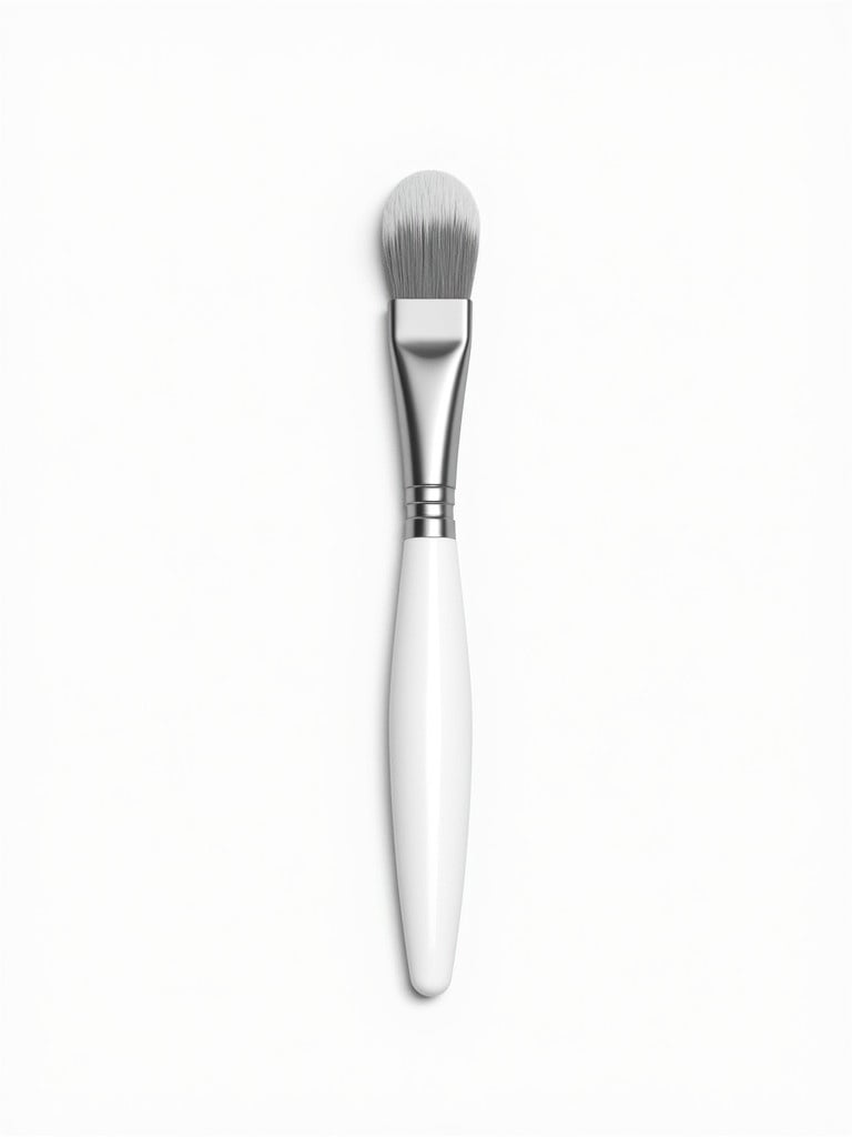 Clean minimalist black and white technical sketch of silicone applicator brush. Flat wide rounded silicone top. Metallic ferrule connecting top and cylindrical handle. Smooth thick ergonomic handle. No text or labels. Transparent background.