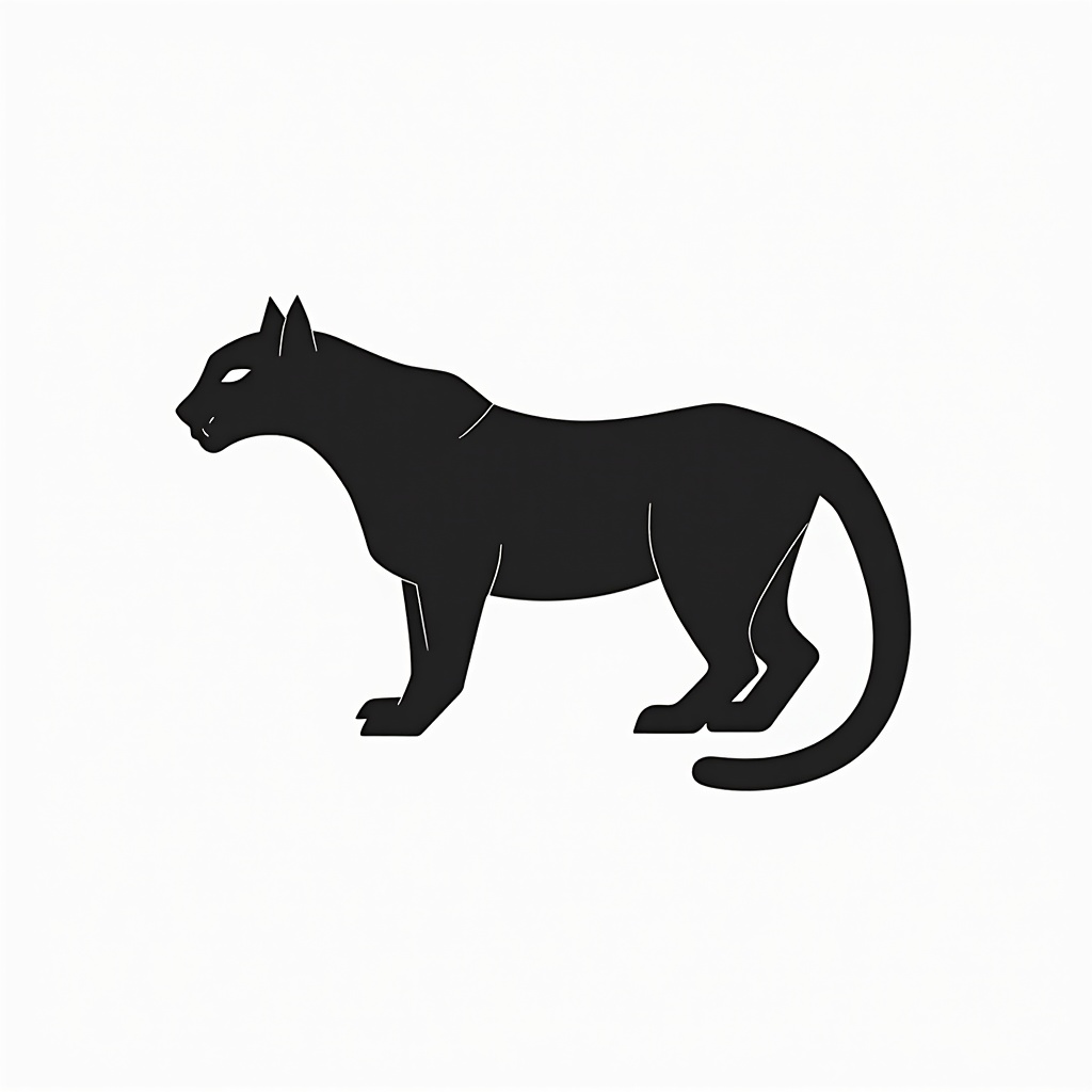 A panther illustration composed of simple geometric shapes with no light and shadow. Minimalist design on a white background.