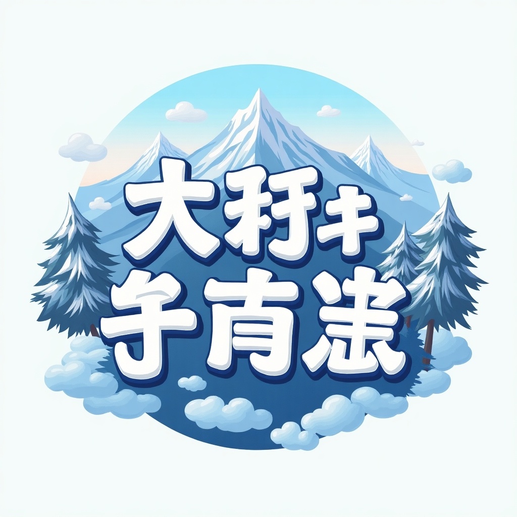 This image features stylized text in white that reads 天山, designed with a modern and playful flair. It is set against a beautiful background of the snowy Tian Shan mountains. The overall look is vibrant and inviting, appealing to a younger audience. The light backdrop complements the text, enhancing its visibility and attractiveness. This design is perfect for branding or marketing in industries related to travel, adventure, or outdoor activities.