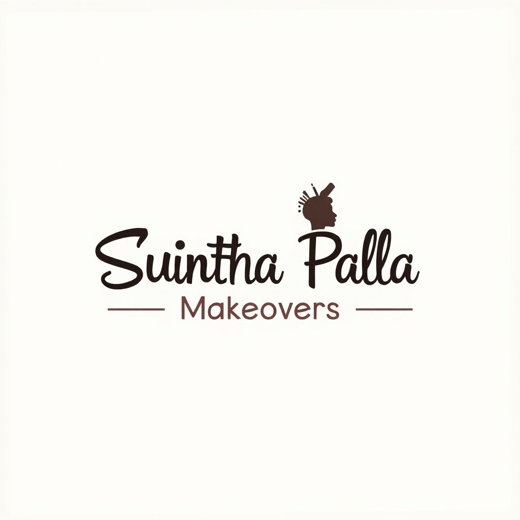 Logo design for a makeup artist brand named Sunitha Palla Makeovers. Features elegant typography and a silhouette profile of a person, emphasizing beauty and style.