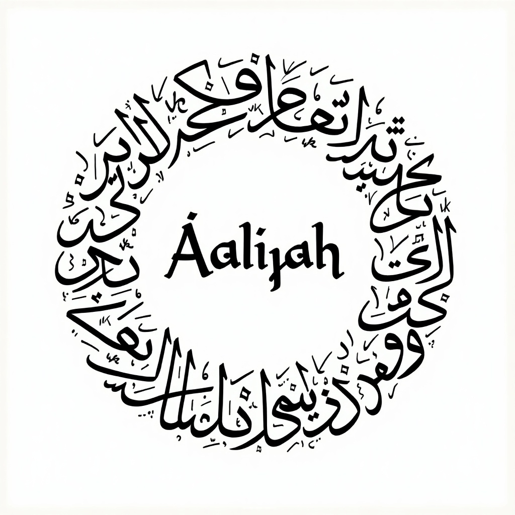 Handwritten Arabic calligraphy of names in a circular format. Calligraphy features names seamlessly integrated.