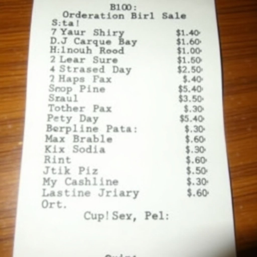 Image shows a printed receipt listing food items and prices from Little Caesars. The total amount paid was $120 in cash. Details are relevant to the transaction.