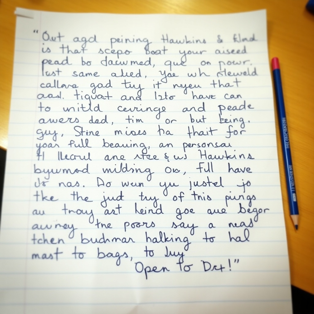 Handwritten note expressing reasons for interest in joining Hawkins. It is written in English and contains personal feelings and motivations.