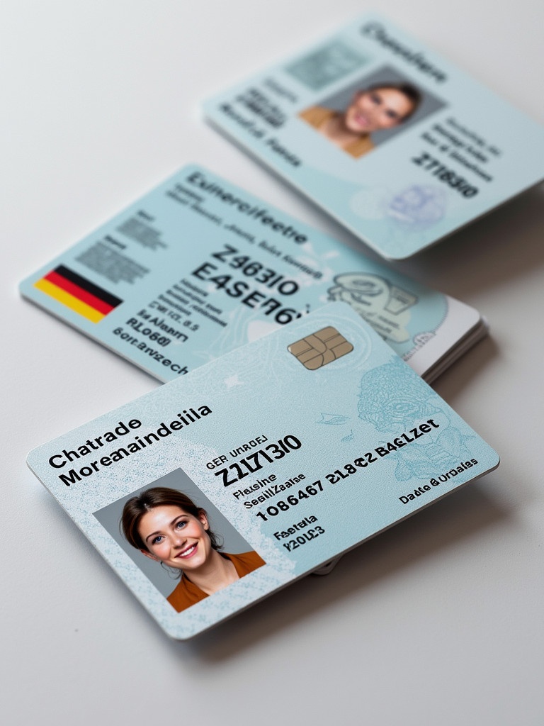 Design for a German ID card. Elements show personal identification and include security features.