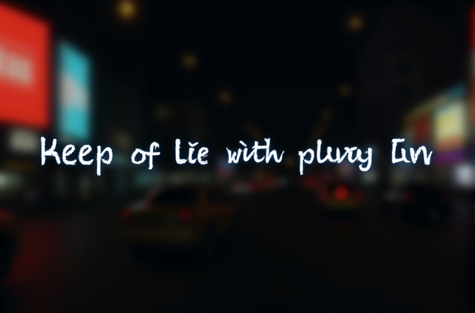 The image features neon text reading 'Keep of Lie with pluxy tin' over a blurred, colorful city scene.