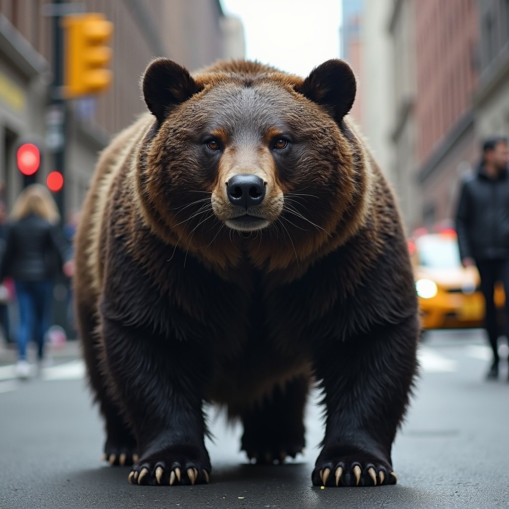 A realistic bearcat positioned prominently in a New York City street environment.