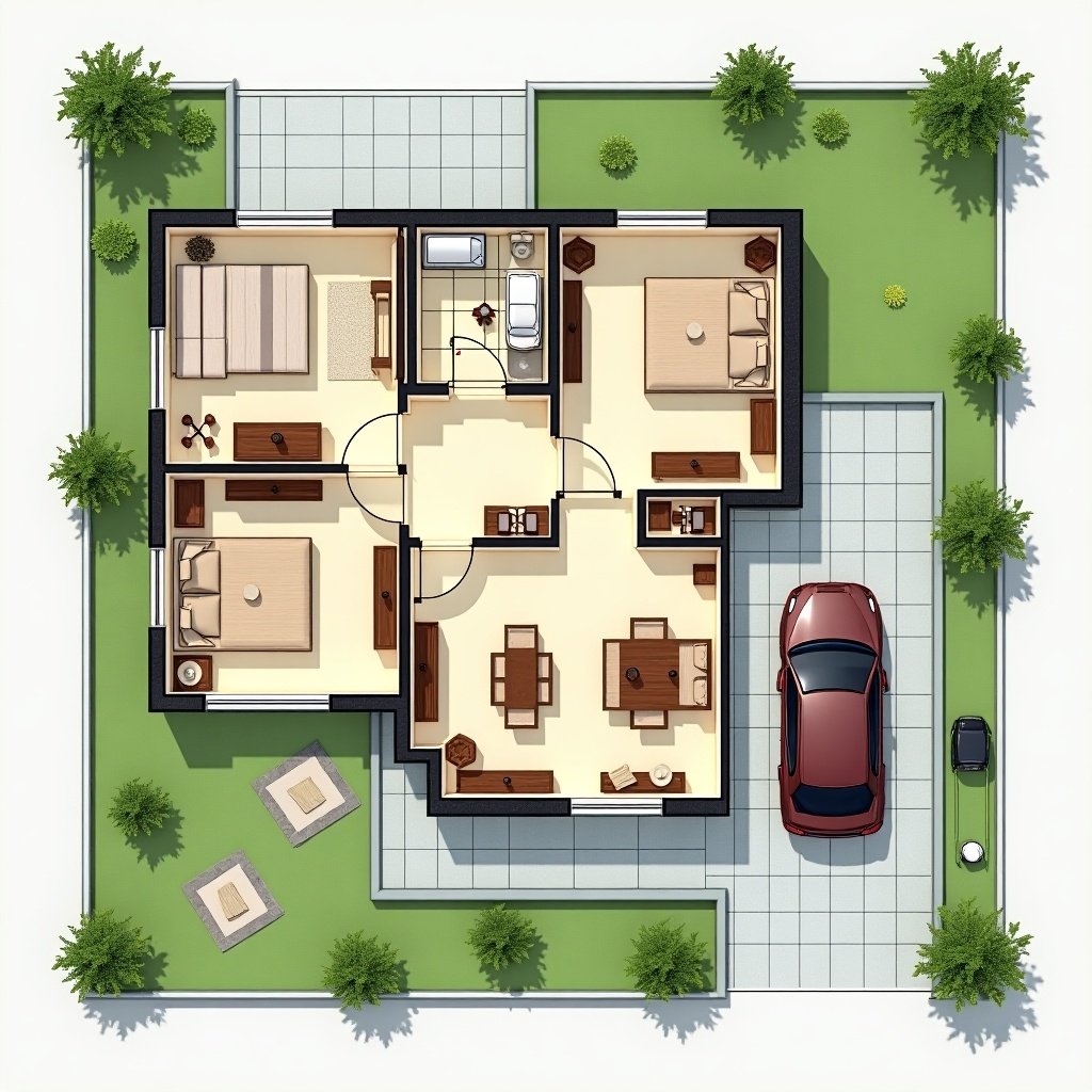 A detailed top-down layout of a Kerala house. Dimensions are 12.20m by 8.55m and 15.80m by 8.55m. Includes 2 bedrooms with attached bathrooms, a sit-out area, living room, kitchen with storeroom, dining hall, staircase to upstairs, and a car parking space.