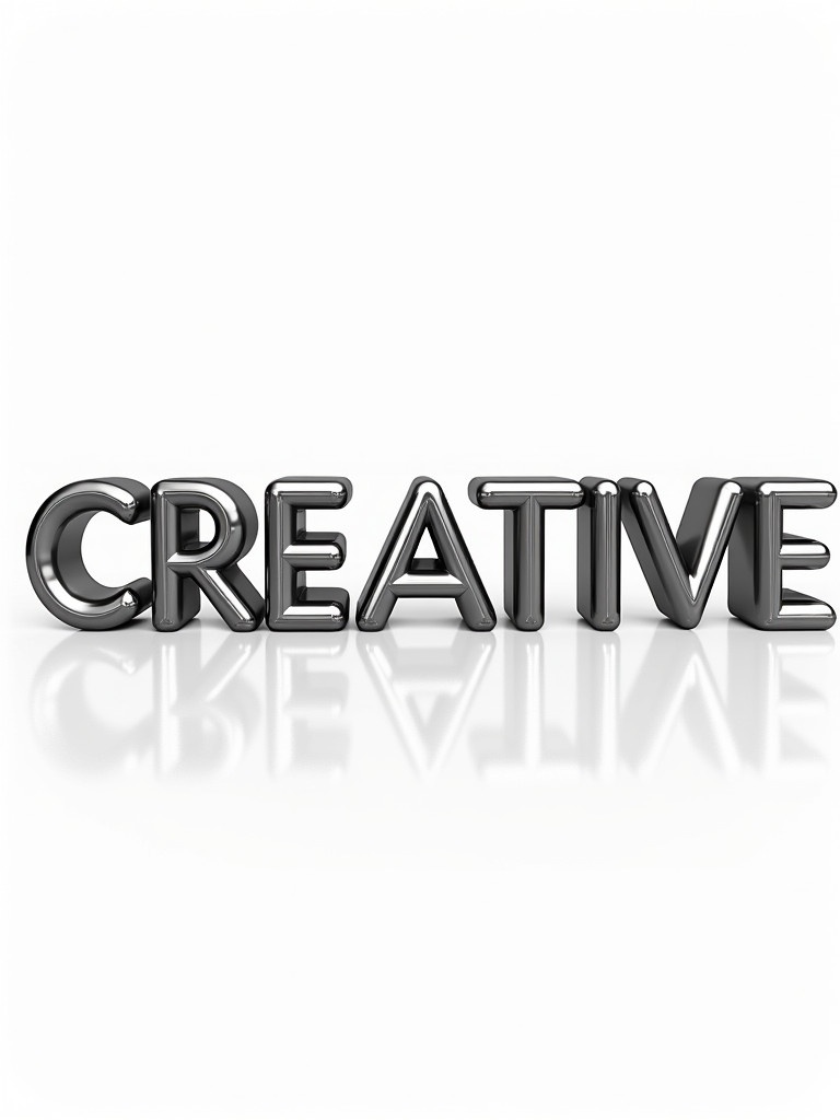 A photorealistic image of the word 'CREATIVE'. The letters are constructed from solid tubular steel. The surface is polished and shiny. The word appears three-dimensional. Background is transparent.