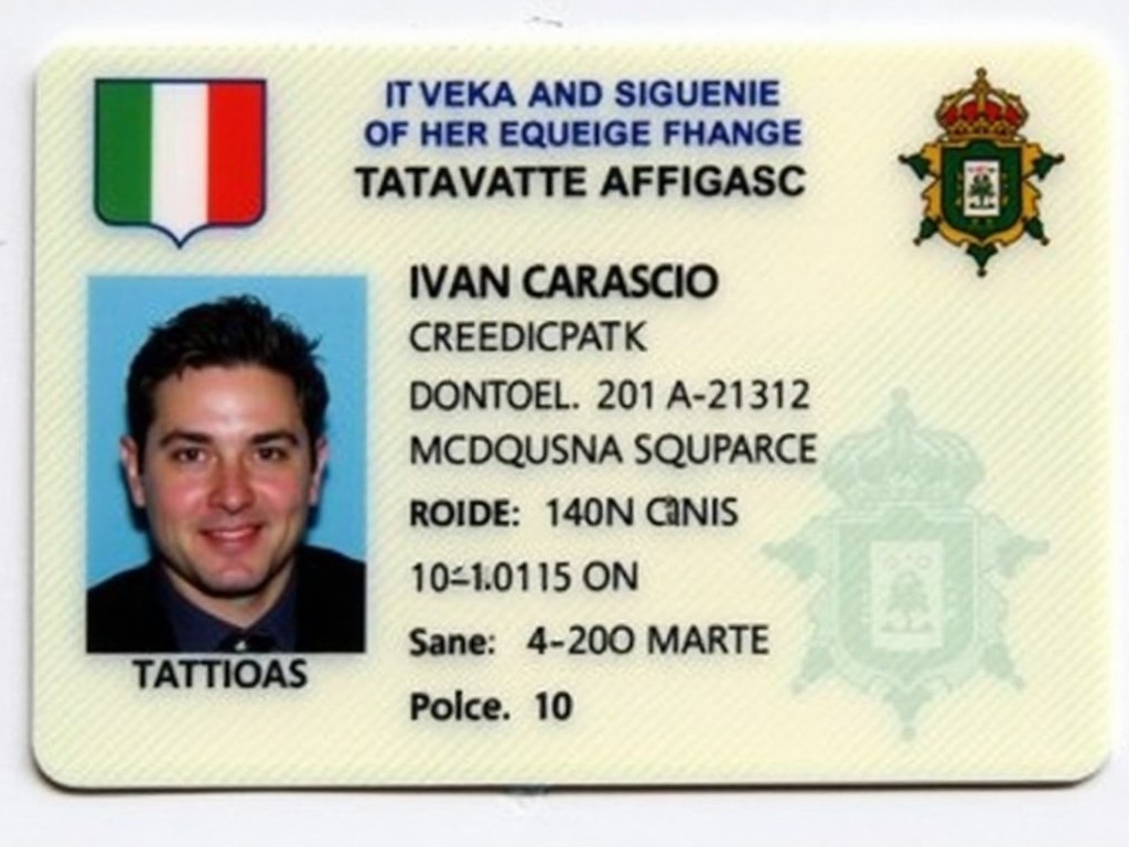 This image features an Italian identity card belonging to a person named Ivan Carascio. The card displays various security elements typical for identification documents. It includes a photographic portrait of the individual alongside personal information. The card is designed in an official format with specific dimensions. The color scheme includes green and blue tones common in Italian documents.