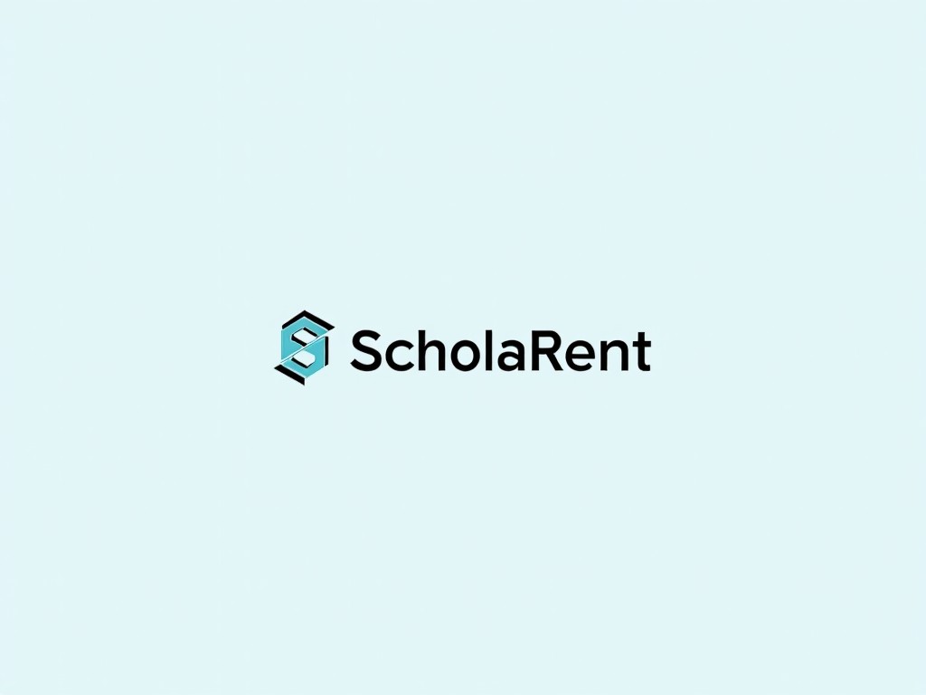 This image showcases a sleek and modern logo for ScholaRent, an exclusive accommodation website tailored for university students. The design features clean lines and minimalist typography, creating a professional appearance. At the heart of the logo is a stylized 'SR' monogram, subtly hinting at housing symbols. The color palette includes soft blues and whites, suggesting tranquility and reliability. Overall, the logo evokes a sense of trust and intellectual curiosity, making it appealing to students seeking housing options.