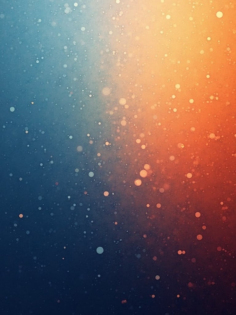 Gradient noise features smooth transition from deep blue to vibrant orange. Scattered dots create depth and texture. Colors blend seamlessly throughout the image.