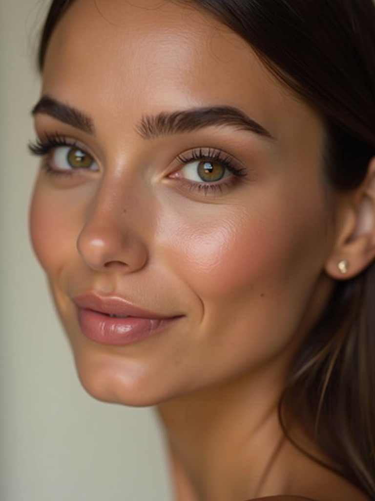 Closeup portrait highlighting a beautiful woman's neck and shoulder. Soft natural lighting enhances her elegant features. Focus on beauty and simplicity.