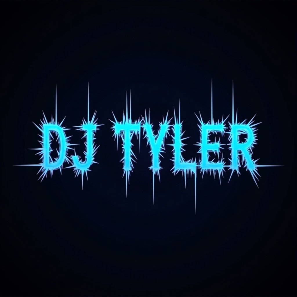 Profile picture features the text 'DJ Tyler' in blue glitch font. Dark blue and light blue spikes extend toward the text, creating an energetic design.