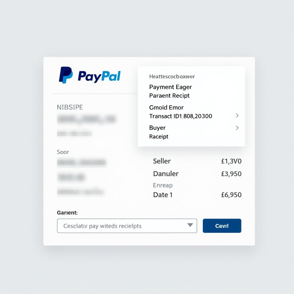 PayPal receipt image showing payment details. Includes payment amount of £230. Display seller and buyer information. Show transaction ID and date.