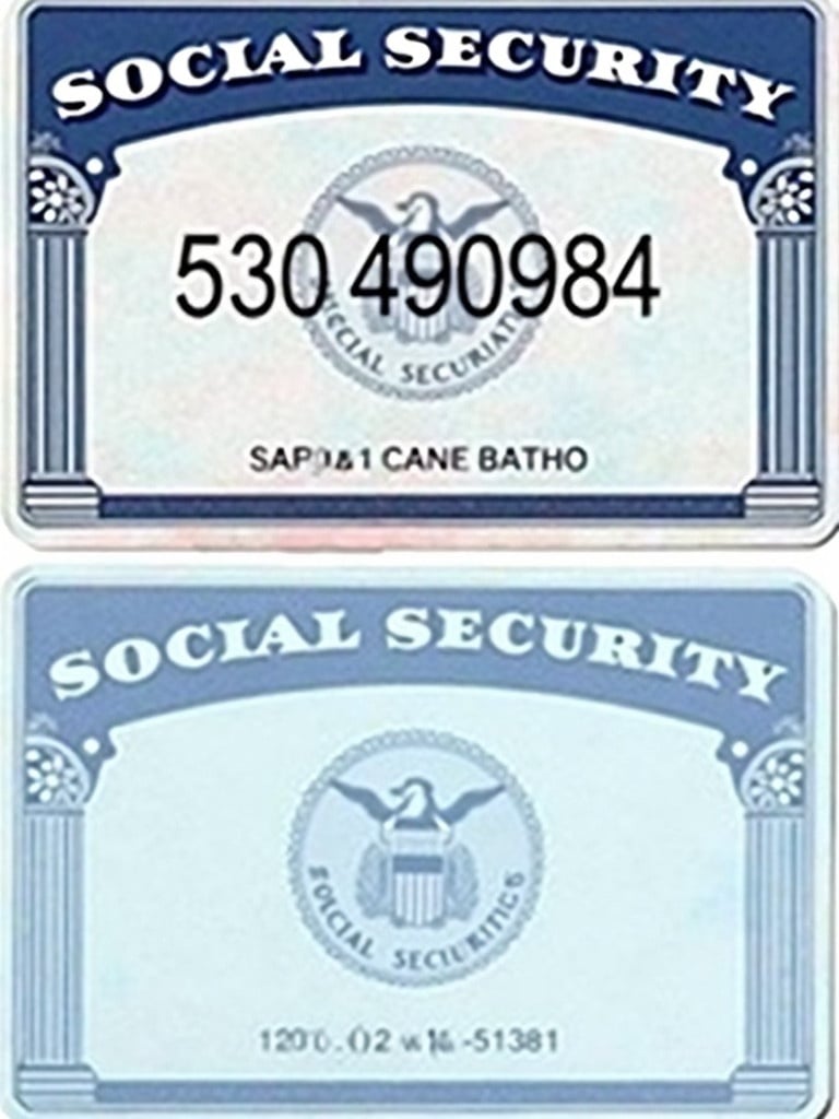 Generic Social Security card displaying the number 530490984. Features blue and white color design. Card layout includes typical identifiers and formatting for identity verification. Key identification number shown is 154-02-6140.