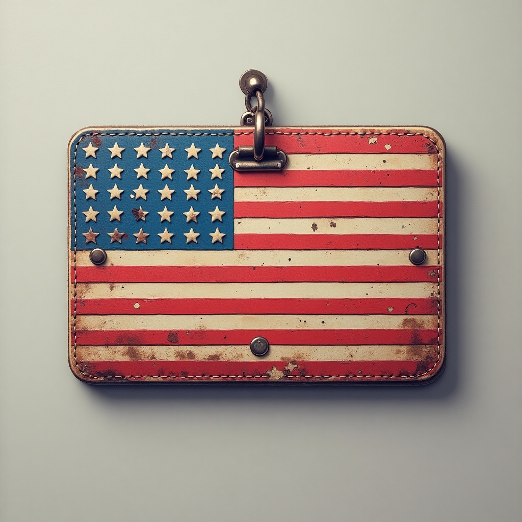 Design a novelty identification card featuring the American flag and made-up details.