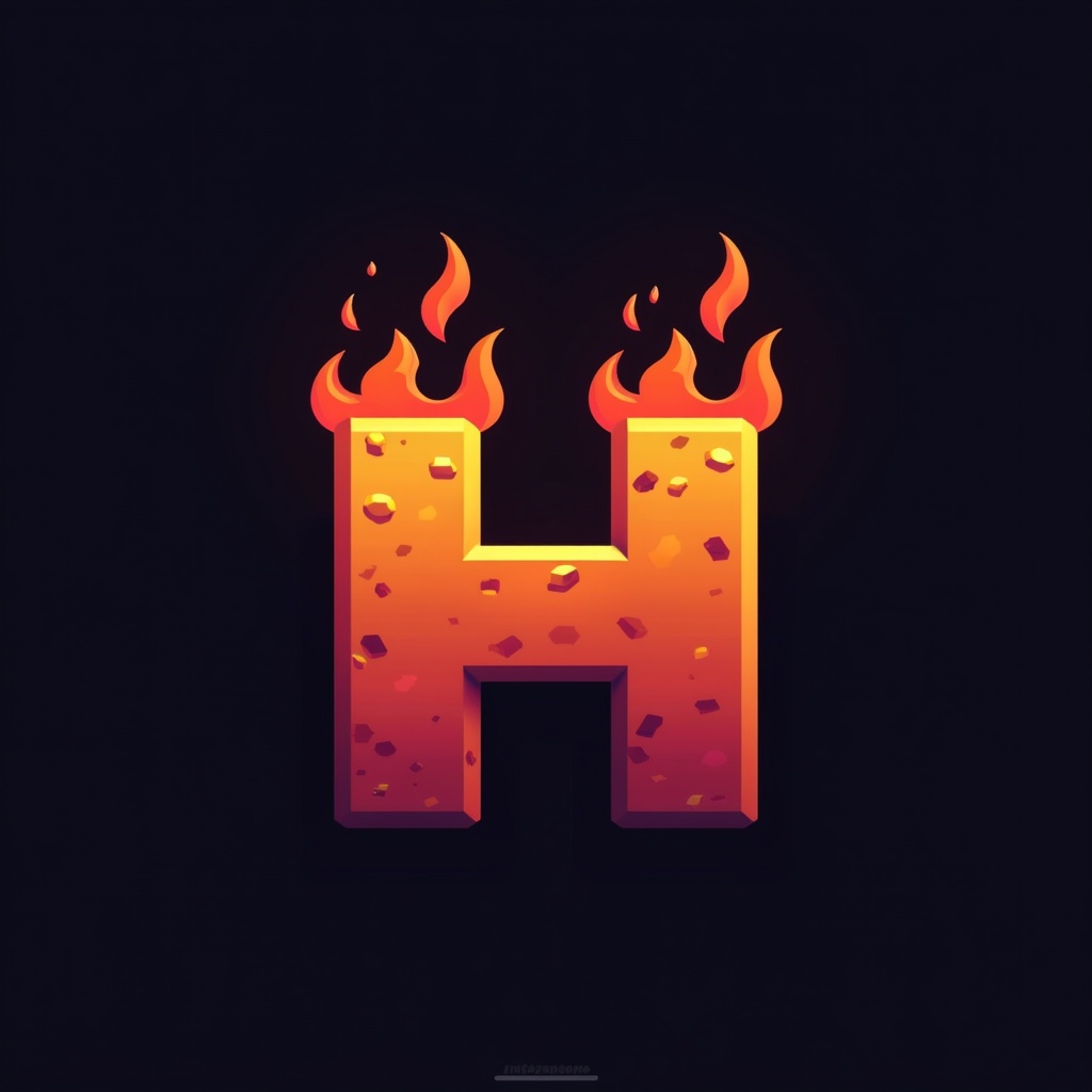 Logo design for gaming server called BlazeSMP. Features blocky letter 'H' with flames. Colors are vibrant and eye-catching. Simple and clean design.