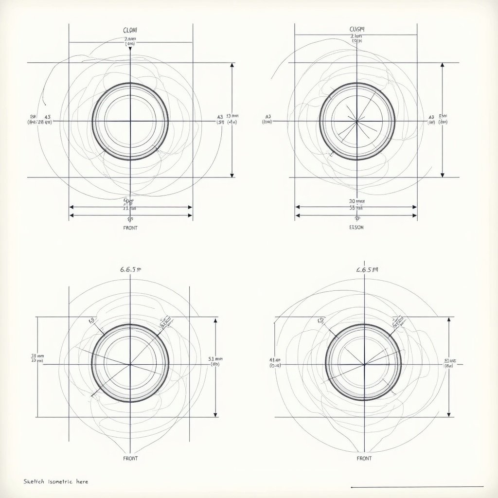 Engineering drawing features orthographic views. Displays dimensions in metric units. Highlights geometric features like circles and angles. Shows notations for radii and diameters. Includes section for isometric sketch. Provides detailed measurements for manufacturing. Essential for engineers and designers.