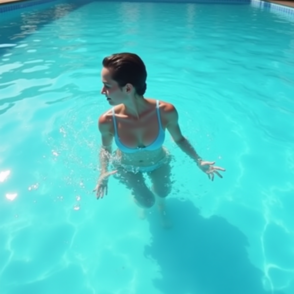 A person enjoying a moment of tranquility in a sunlit swimming pool.