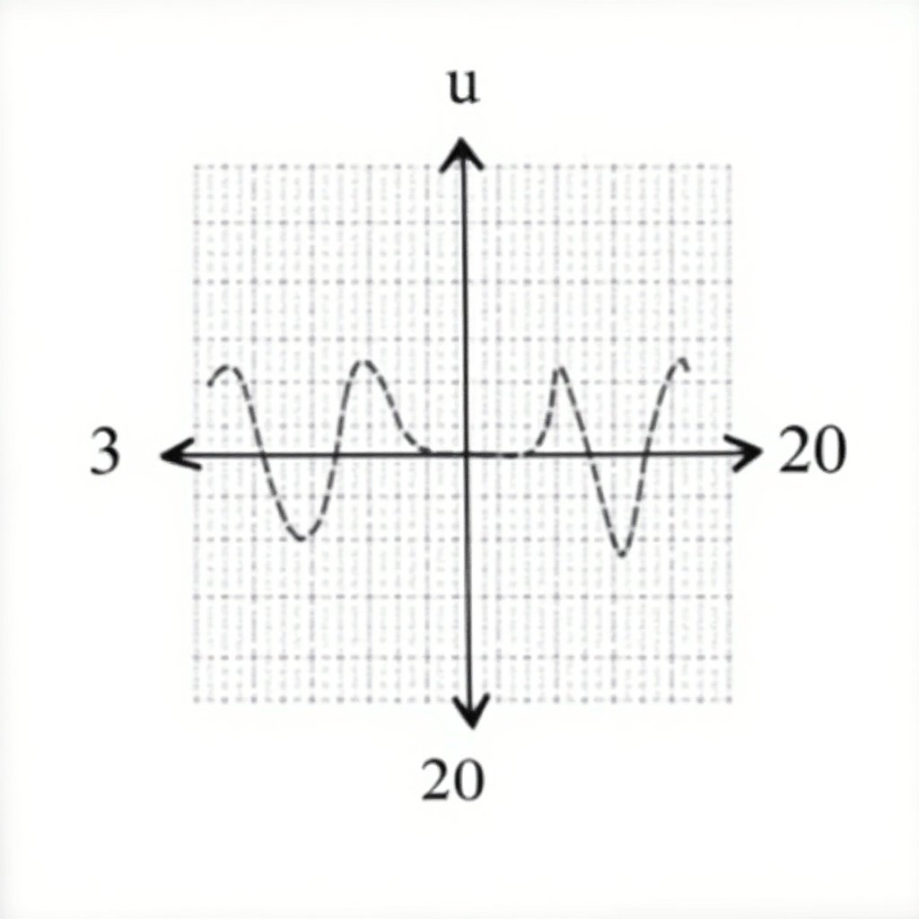 Graph of cosine function with radius of 20. Labels on axes from 3 to 20.