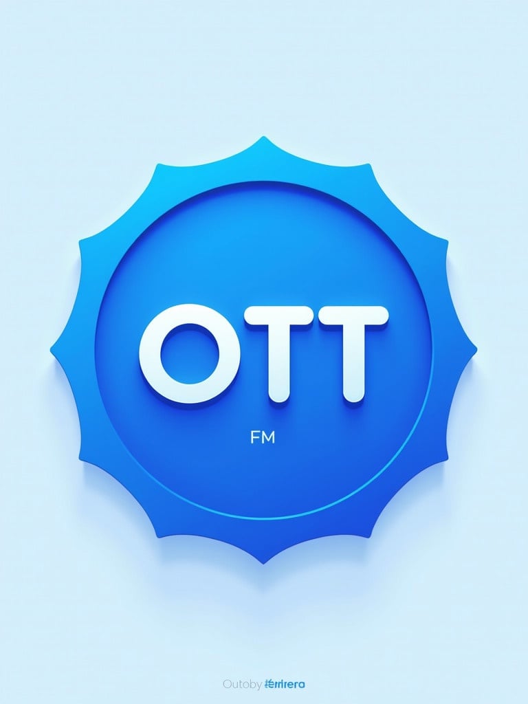 Design features a blue circular logo with the text 'OTT' in white. The design is minimalistic. Focus on the blue color scheme. Suitable for a cryptocurrency coin.