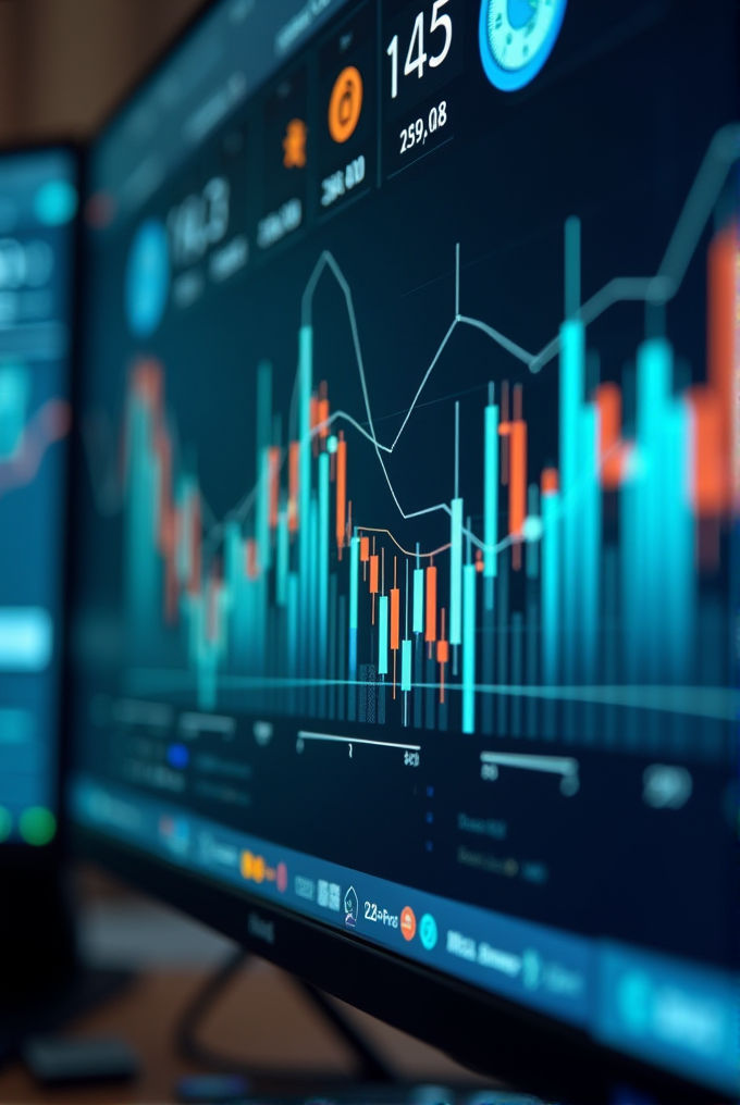 A computer screen displaying a detailed financial graph with various data points and metrics.
