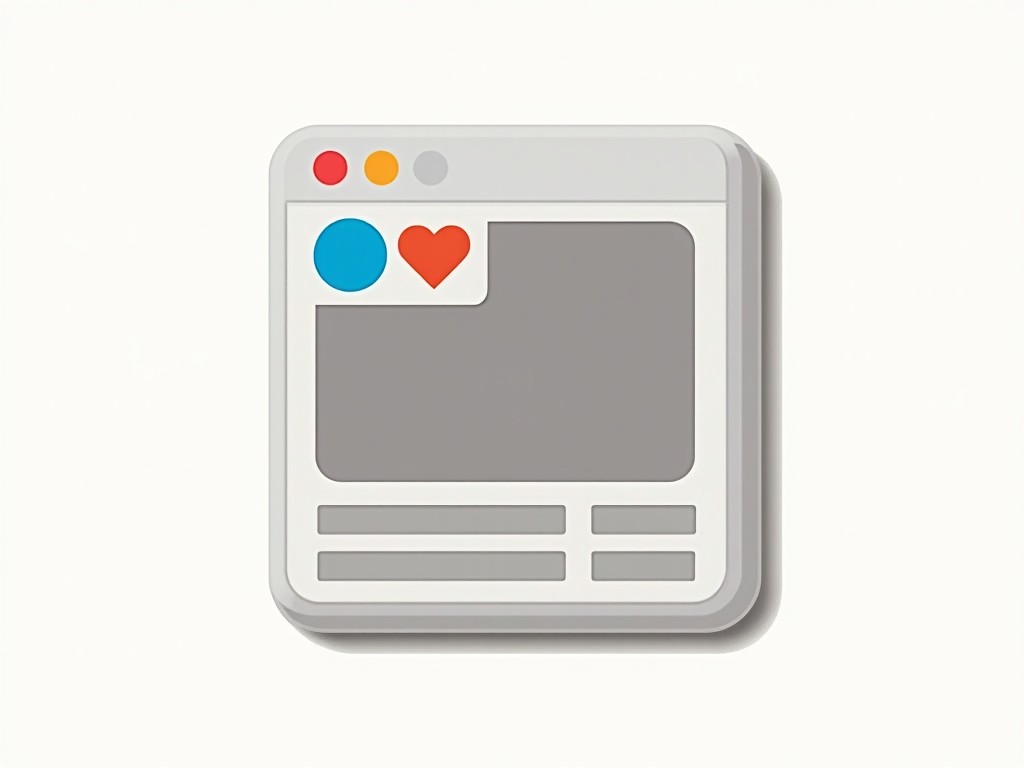 This image showcases a stylized representation of a social media post interface. It features a gray window with typical social media icons, such as a blue circle and a red heart, suggesting interaction options like likes and reactions. The overall design is flat and modern, appealing to a digital-savvy audience. The color palette is light and minimalistic, making it suitable for contemporary web design. This graphic serves as a visual representation of social media engagement.