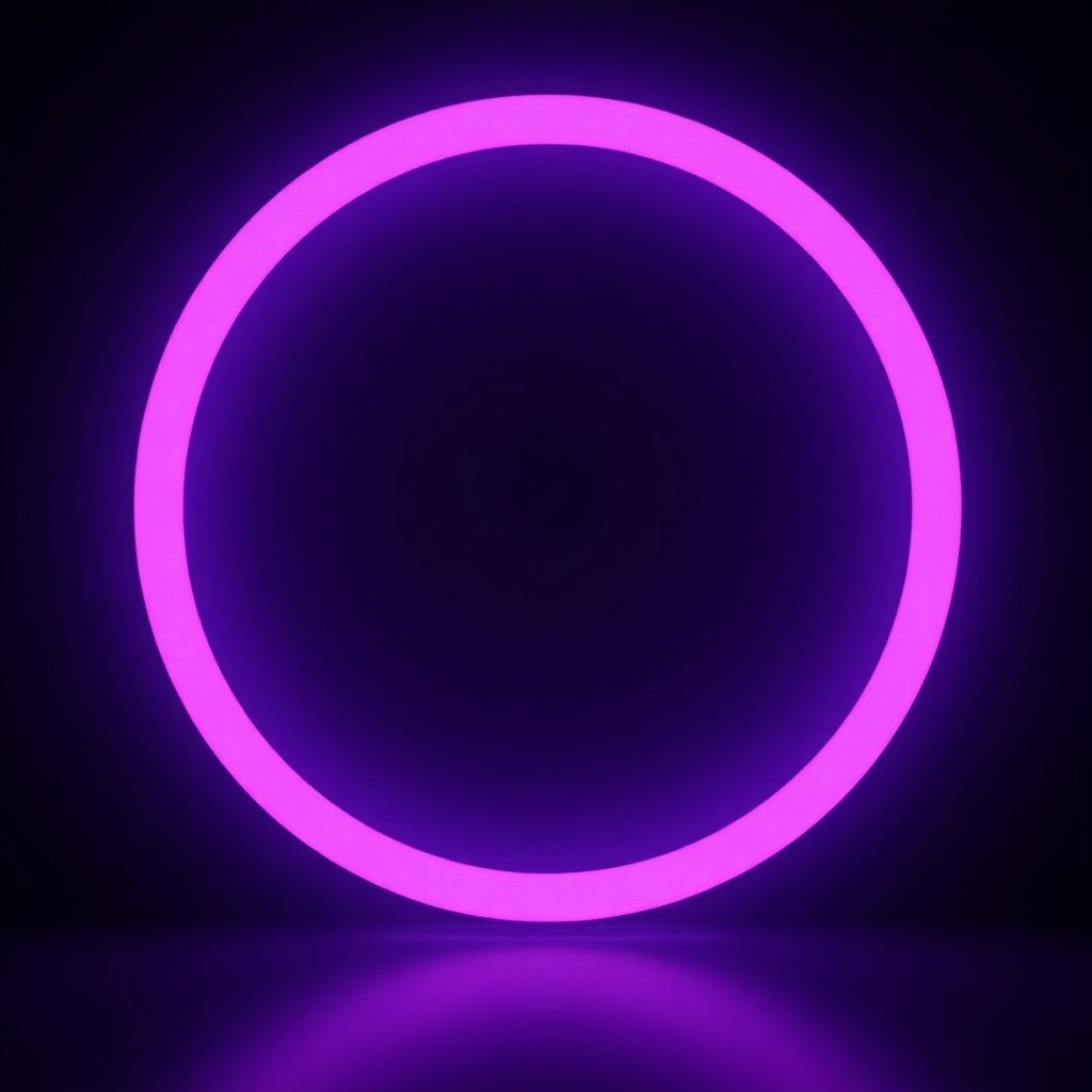 Circular violet neon light design against a dark background. Simple round shape with glow effect. Focus on modern aesthetics and minimalist style.