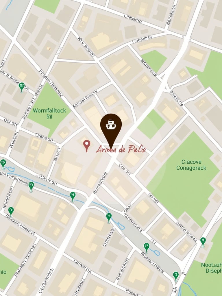 Highlighted map of Pelourinho area in Salvador Brazil with a pin at Café Aroma de Pelô