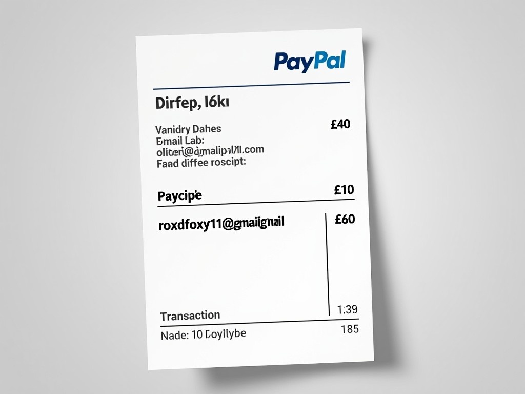 This image depicts a PayPal payment receipt. It includes a proof of payment for £40 to the email roxdfoxy11@gmail.com. The document features a clean design with the PayPal logo prominent at the top. Various details are listed, such as the payer's name and email, transaction amount, and a transaction number. This format is commonly used for online payments, providing necessary details for both the sender and receiver.